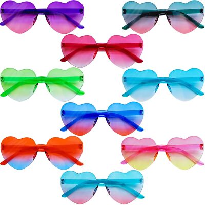 9 Pack Heart Shaped Sunglasses Rimless Glasses for Gradient 