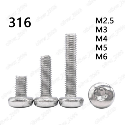 M2.5 M3 M4 M5 M6 316 Stainless Steel Torx Pan Head Screws
