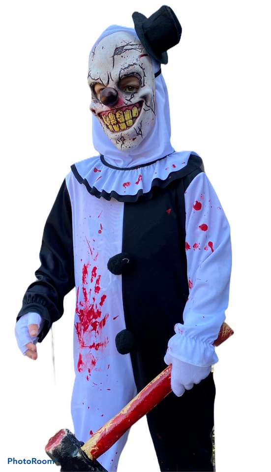 Kids Scary Clown Costume Killer Clowns Boys Mime Halloween Fancy Dress 2 Sizes — 第 4/4 张图片