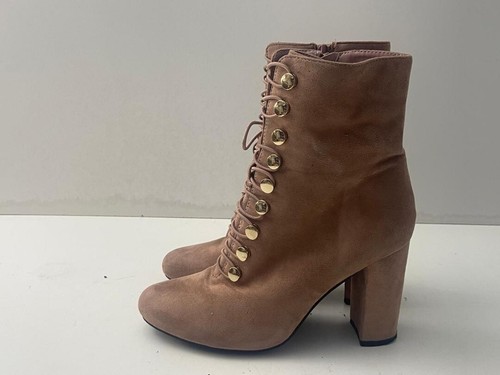 Damen Frauen Beige Wildleder Seitenreißverschluss/Elastisch Schnürstiefelette UK 6 EUR 39 B160