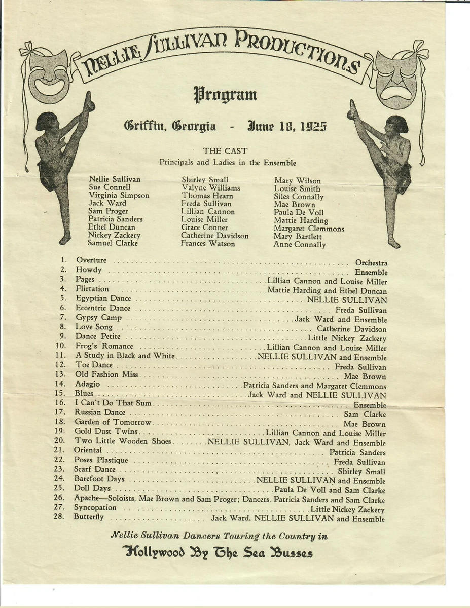 Griffin, Ga Nellie Sullivan Productions dance program June 13, 1925 | eBay