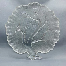 4 Vintage Hazel Atlas Tree of Life Textured Clear Glass Snack Plates