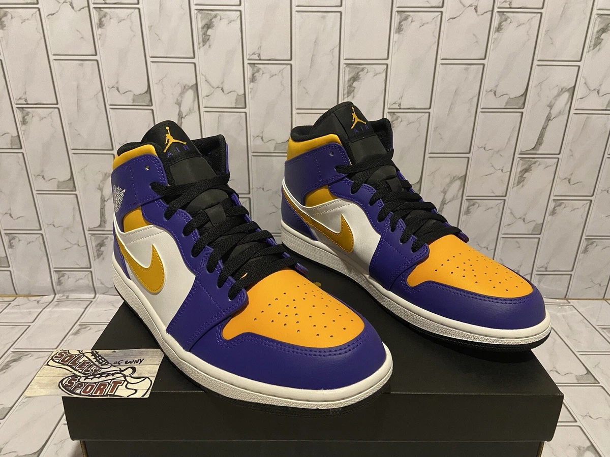 Air Jordan 1 Mid 'Lakers' Yellow Purple Sneakers, Size 13 BNIB  DQ8426-517