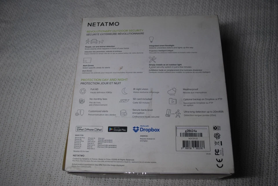 Cámara de seguridad inalámbrica Netatmo NOC01US exterior PRESENCIA NEGRA LED INUNDACIÓN INTELIGENTE Foto 2 de 4