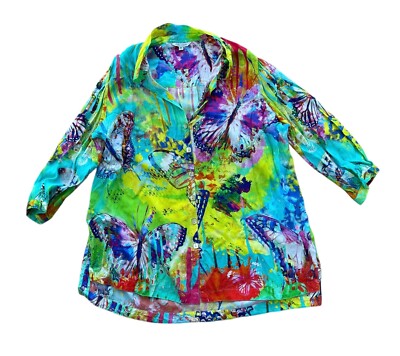 John Mark Multi Print Women's Tunic Plus Size 0X Multicolor Shirt Butterflies