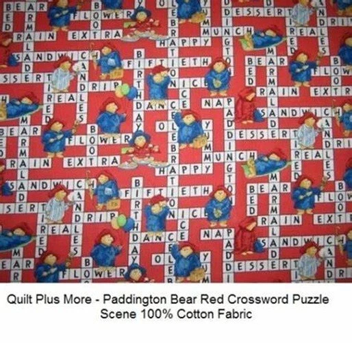RARO Oso Paddington Crucigrama Rojo Escena Tela Algodón Elegir Tamaño Foto 2 de 4