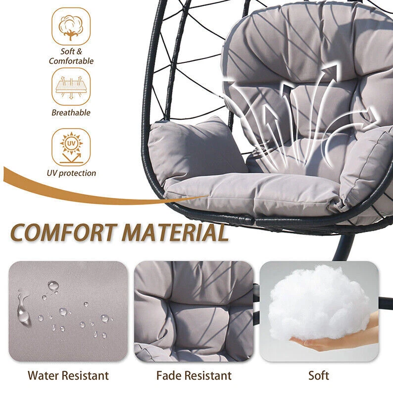 Silla Columpio Huevo Colgante con Soporte Hamaca Patio Ratán Silla Cojín Exterior Foto 4 de 4