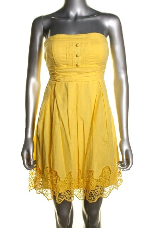 City Triangles Junior Girl's Dress Yellow Strapless Embroidered Eyelet 11 NWT