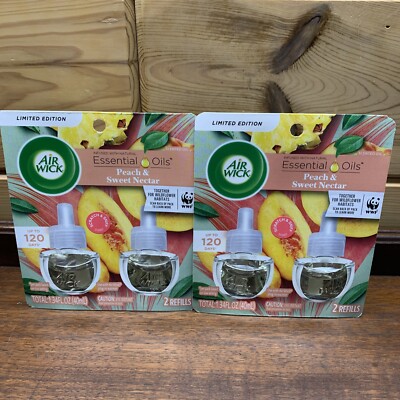 2x Air Wick Plug In Scented Oil 2pk Refill, Peach & Sweet Nectar Limited Edition