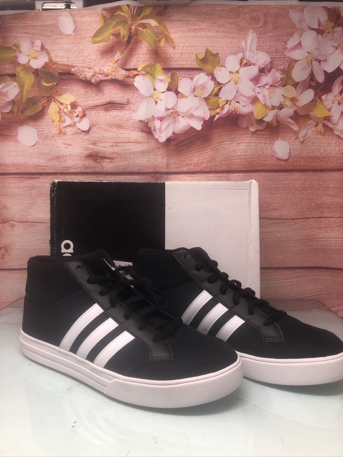 NEW adidas Mens Mid Sneaker Black/White Shoes, 12, BB9890