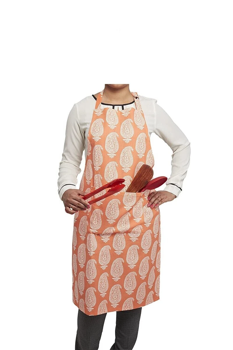 Cotton Adjustable Kitchen Apron Paisley Color Orange