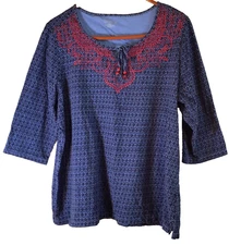 Catherine’s Women’s Top 14/16 W Geometric Red Embroidery Casual Comfort Work