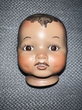 VTG CERAMIC PLASTER DOLL HEAD 1950 s Glass Eyes Teeth Dimples Spectacular