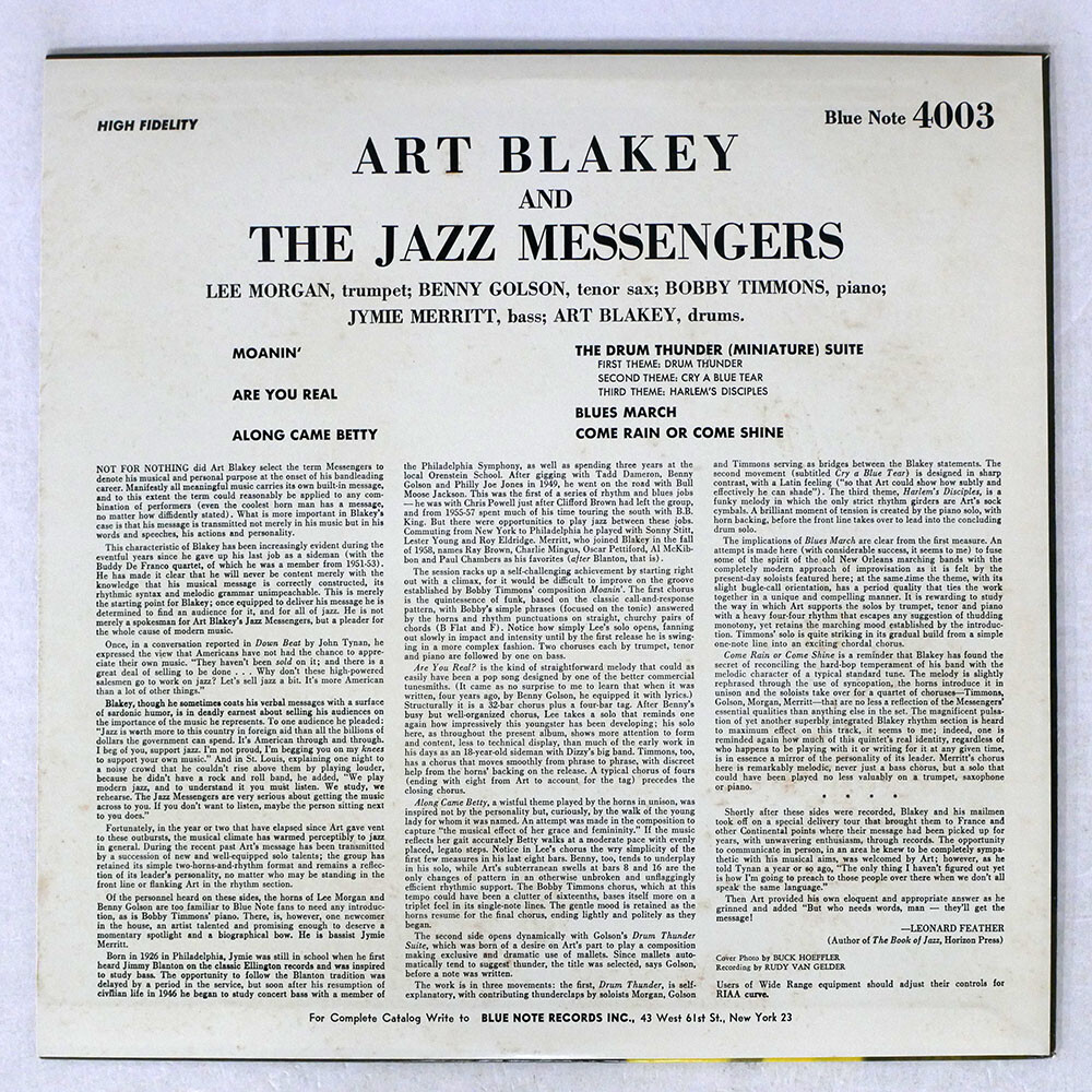 ワールドワイドLP Art Blakey &amp; The Jazz Messengers Moanin BST84003 Blue Note, UMe /00260 ART BLAKEY - Art Blakey & the Jazz Messengers - Moanin' LP