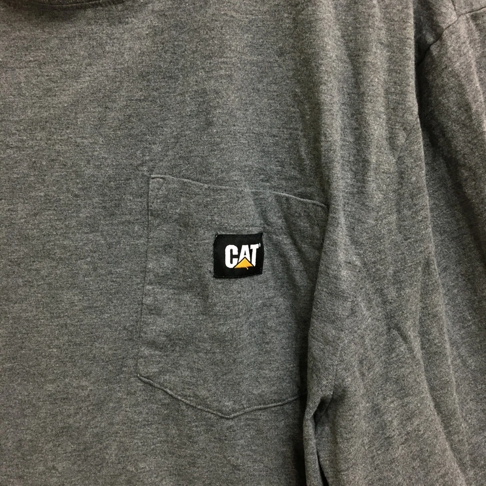 CAT рубашка большой взрослый серый ворота длинным рукавом пуловер карман футболка логотип мужской L - Изображение 3 из 4