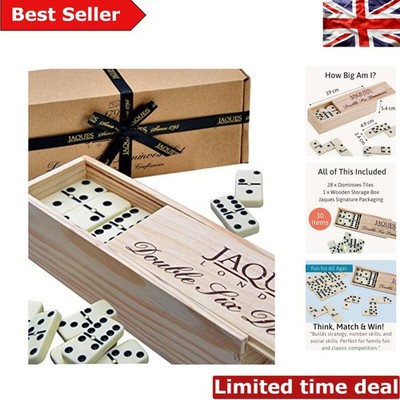 Klassisches Doppel 6 Dominosteine Set mit Holzschiebedeckel - für Familienspaß