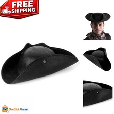 Classic Black Pirate Hat - Faux Leather Tricorn Design for Halloween  Parties