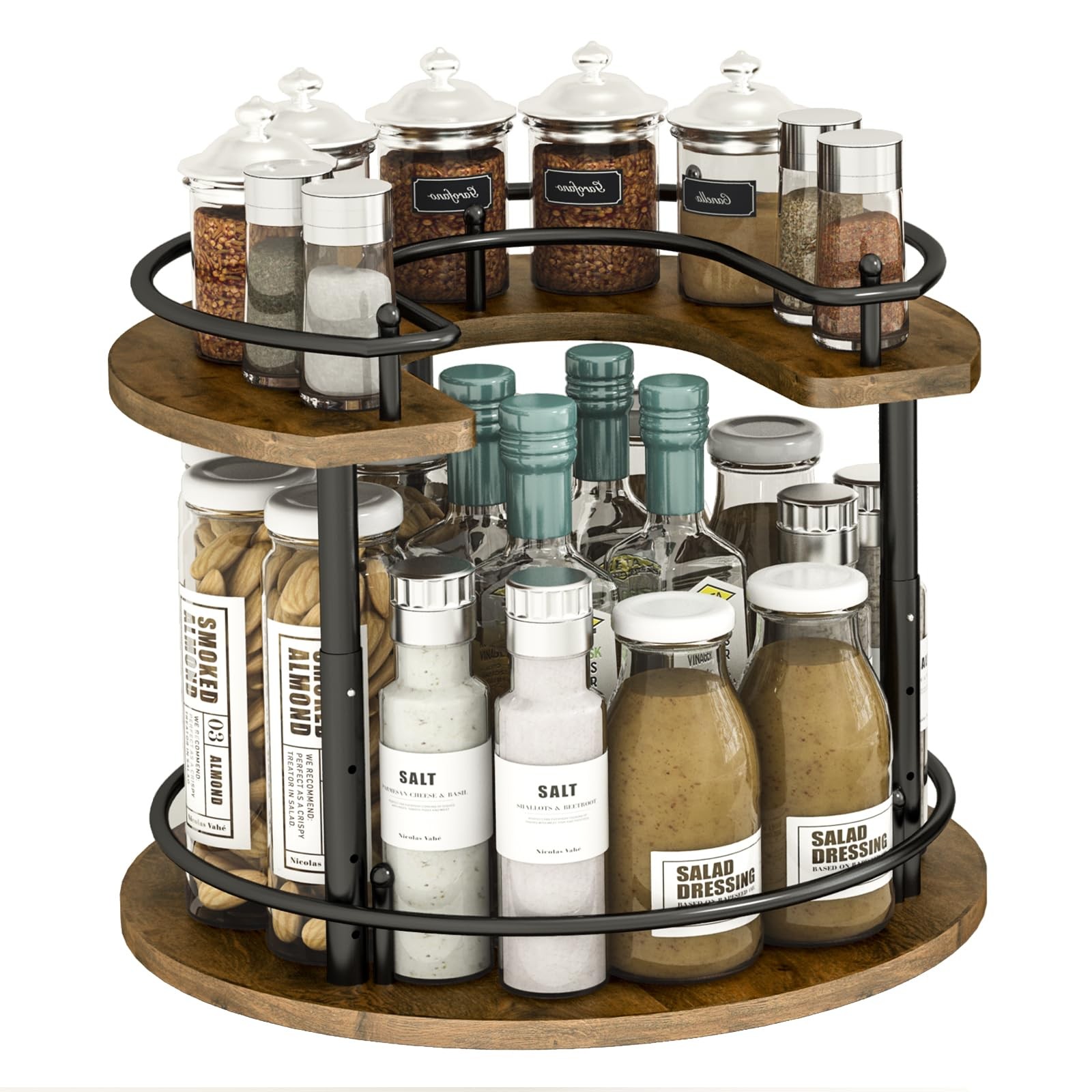 2-Tier Spinning Spice Rack Lazy Susan Organizer with Stable Carousel Base
