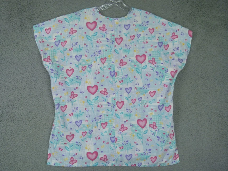 Simply Basic Large Blue Heart Floral V-Neck Scrub Top - Image 4 of 4