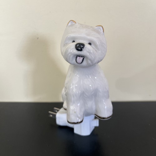 Porcelain West Highland Terrier Dog Night Light White Gold Accents Nightlight