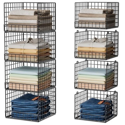 Stackable Closet Organizers and Storage Baskets, 4-Tier Closet Shelf Organize...