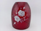 Fenton Ruby Red Hand Painted Floral Fairy Lamp Top Shade ONLY- SIGNED Betsy W