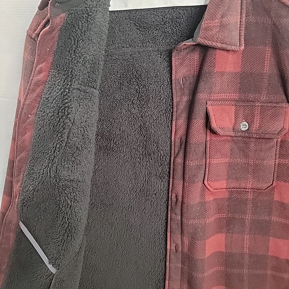 free country mens large Ls Button Fleece Lined Shirt Shacket Red Black Plaid - Image 3 of 4