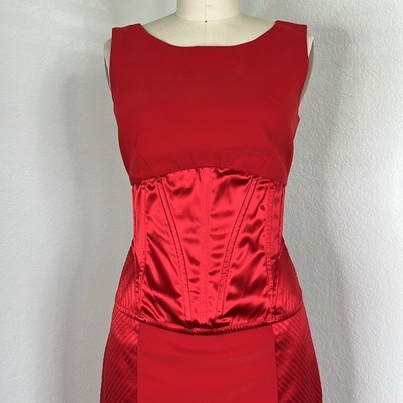 Dolce & Gabbana Satin and Cady Calf Length Bodice Mixed Media Pencil Sheath Dres image 3