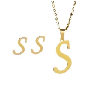 Authentic Initial Letter Pendant Necklace Earrings Set for Women Gold Plated ...