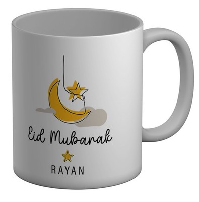 Personalisierte Eid Mubarak Gelb Mond Stern Tasse 11 Unzen Tasse Geschenk Weiß