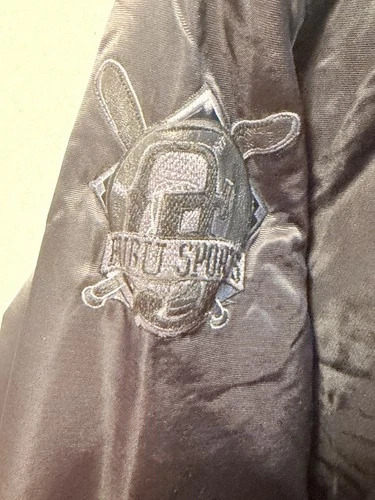 FUBU Athletics Men’s Black Satin Snap Bomber Jacket Quilted Lined NYC 05 Medium  image 7