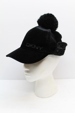 DKNY Girls OS Black Skimmer Velvet Winter Hat with Pom