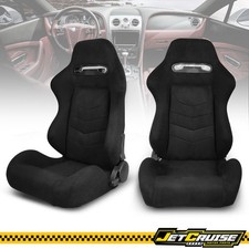 Universal Pair Reclinable Racing Seats Dual Sliders Black Suede Carbon Leather Universal Pair Reclinable Racing Seats Dual Sliders Black Suede Carbon Leather