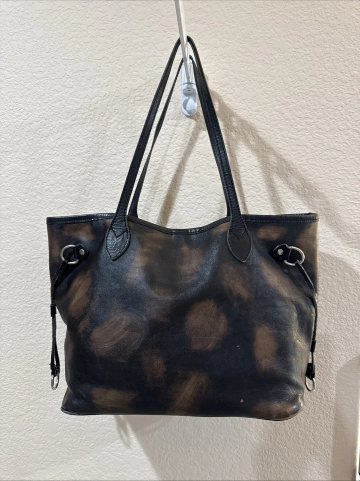 FreeBird Mara Distressed Brown Leather Marbled Large Travel Tote Shoulder Bag - Image 2 of 4