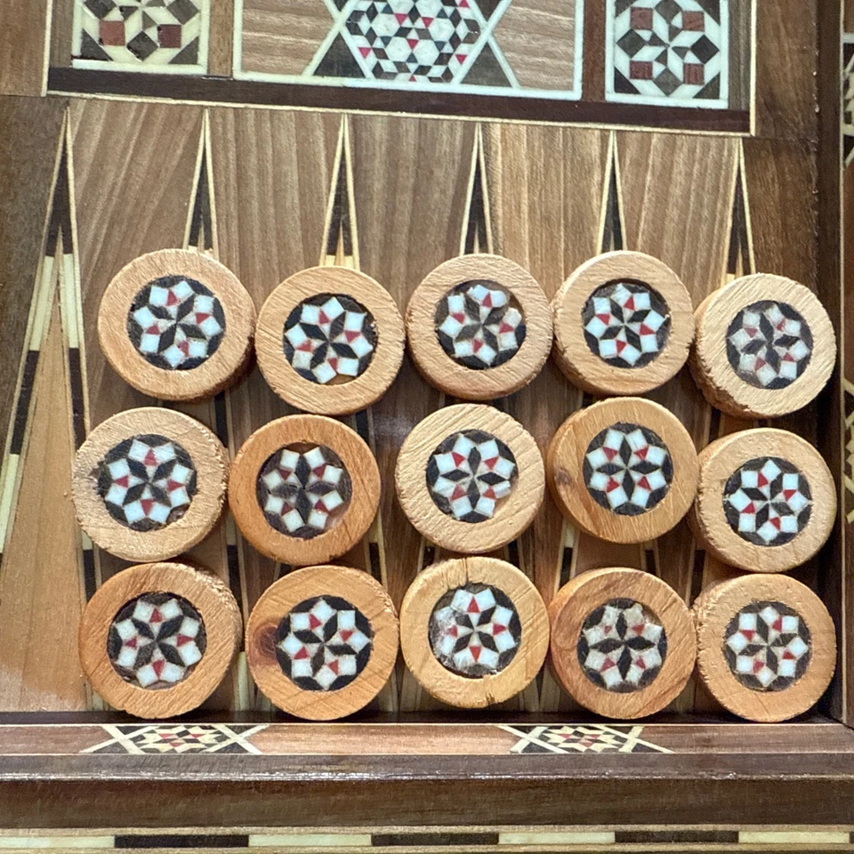 Vintage Middle East Marquetry Mosaic Wood Inlaid Backgammon Board READ - Image 4 of 4