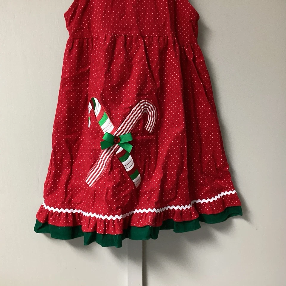 Rare Editions Girls' Sleeveless Dress Size 7 Corduroy Red Christmas Candy Canes - Image 3 of 4