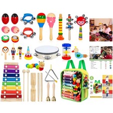 Wooden Percussion Set - 33 Rainbow Instruments for Early Musical Learning