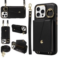 Crossbody Wallet Case for iPhone 16/15/14/13/12 Pro Max 11 with Lanyard Strap