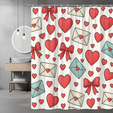 Cute Hearts and Bow Shower Curtain for Kids Bathroom Decor