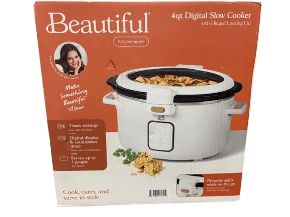 Beautiful 4 Qt Digital Slow Cooker with Hinged Locking Lid