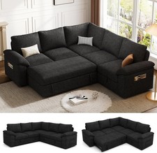 85 Inch L Shaped Modular Sectional Sofa with Pull Out Bed Storage 5 Seat Sofa
