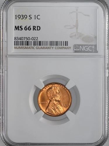 1939-S  1C  LINCOLN WHEAT CENT  "SAN FRANCISCO"  NGC MS66 RD (RED)  #8340750-022