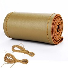 Genuine Leather Car Steering Wheel Cover Wrap Anti-slip Diy Sewing For 15 38cm