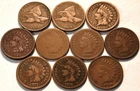 Lot (10) Flying Eagle Indian Head Cents 1857 1858 1861 1866 1869 1873 Penny 1C