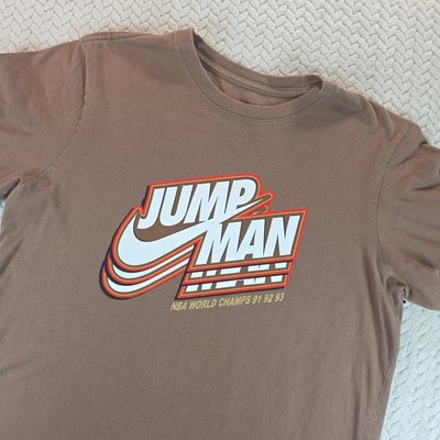 Nike Jordan Jumpman T-Shirt Brown NBA World Champs 91 92 93 Graphic Small