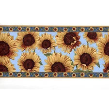 Sunflowers Flower Floral Blue Yellow Country Wall Paper Border