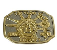 Belt Buckle 100 Years of Liberty 1886-1986 Brass Sparkle Chip Torch Vintage 1986