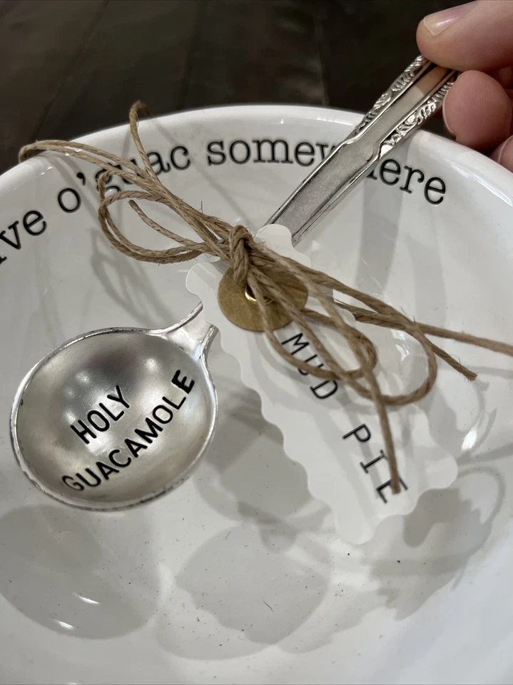 Mudpie Guacamole Dip Cup Set White Ceramic Bowl with Metal Spoon- NEW (U5) - Image 4 of 4