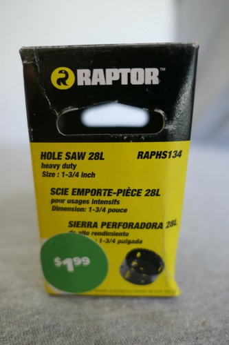 NEW Black Raptor Hole Saw 28L 1.75\