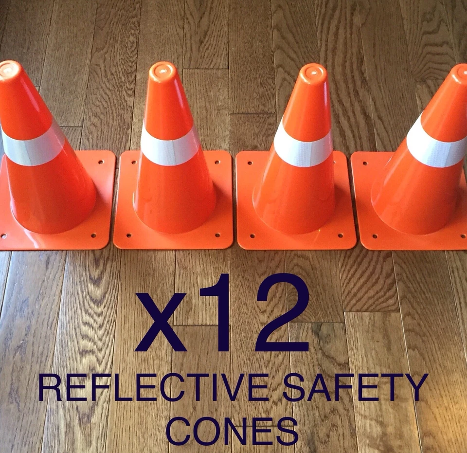 12 Orange Safety Cones Reflective Neon Parking Traffic Sports Driveway Roadside - Image 2 of 4